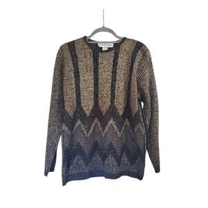 Norton McNaughton Sparkle Y2K Shiny Retro New Years Gold Black Sweater, Medium